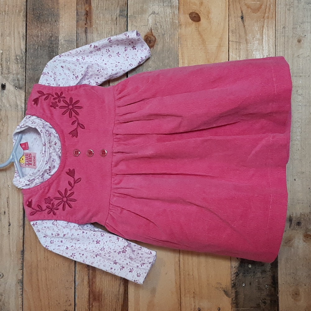 Tabi Tas bebe' girls pink corduroy jumper and floral top Size 9 months